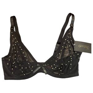 Frederick’s of Hollywood black mesh with gold studs rozlyn bra size 32DD NWT
